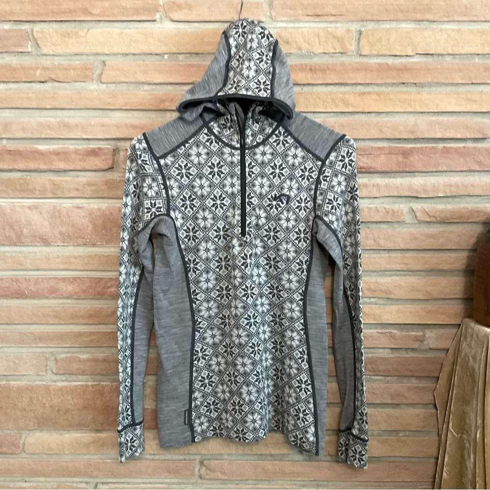 Kari Traa Lightweight Wool Half Zip Hoodie Gray Nordic Pattern Medium Slim Fit - Picture 4 of 9